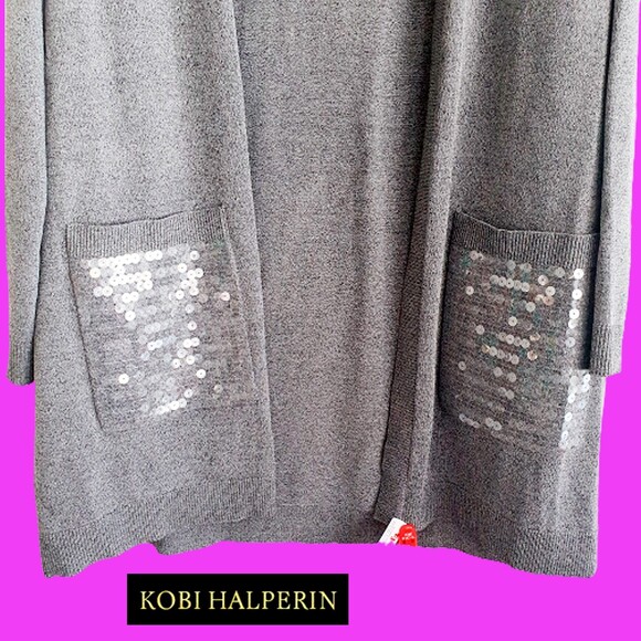 KOBI HALPERIN NEW PHOEBE Sequin Pockets Open Front Midi Cardigan XL - Picture 7 of 12